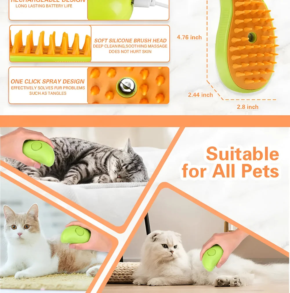 Dog Cat Steamy Brush Steam Brush Electric Sprayer for Massage Pet Grooming tool Shedding 3 in 1 Electric Sprays Massage Combs