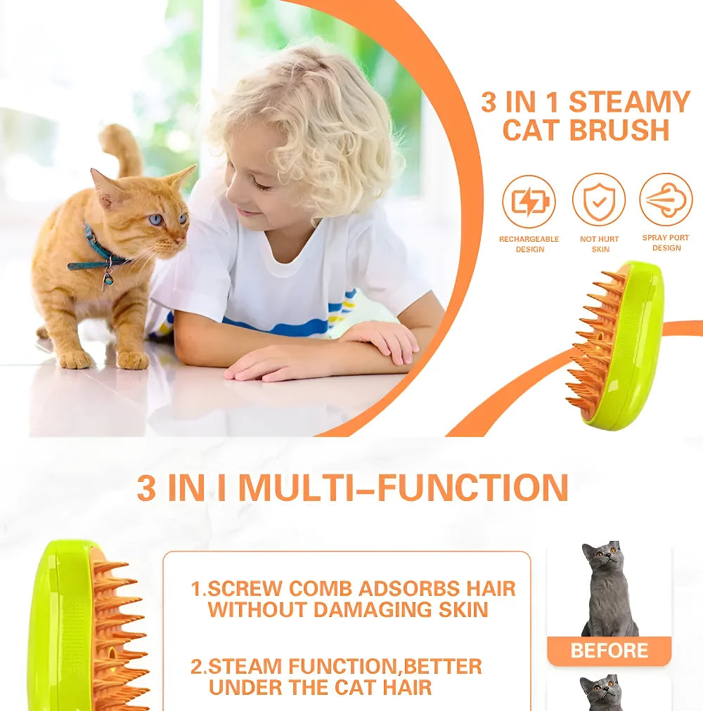 Dog Cat Steamy Brush Steam Brush Electric Sprayer for Massage Pet Grooming tool Shedding 3 in 1 Electric Sprays Massage Combs