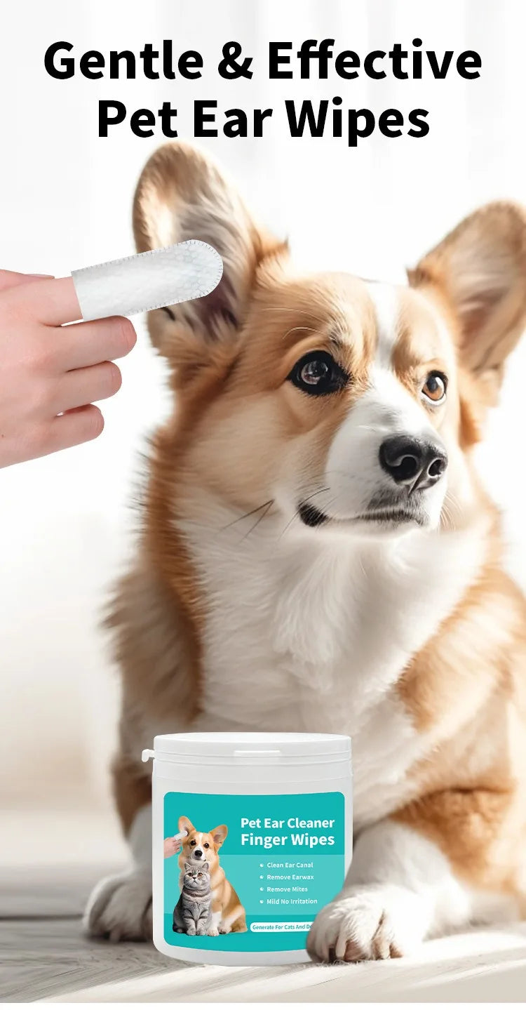 Pet cleaning products Ear cleaning wipes Ear care fingertips Ear mite removal Cat and dog ear cleaning pet products