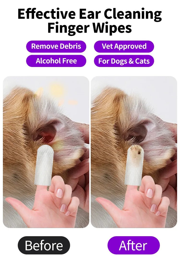 Pet cleaning products Ear cleaning wipes Ear care fingertips Ear mite removal Cat and dog ear cleaning pet products